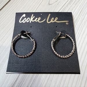 Cookie Lee Twisted Silver Hoop Earrings #25910 NWT